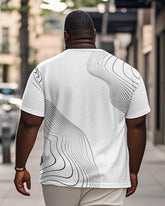 Men's Plus Size Daily Casual White Wave Line Print Henry Collar Button Short Sleeve T-Shirt